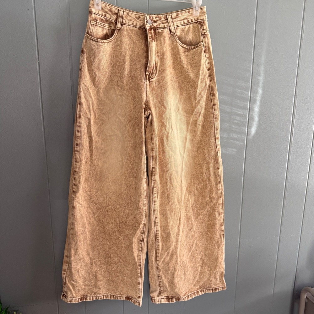 Missguided Womens 29 Brown Acid Wash High Rise Super Wide Leg Jeans Western Boho